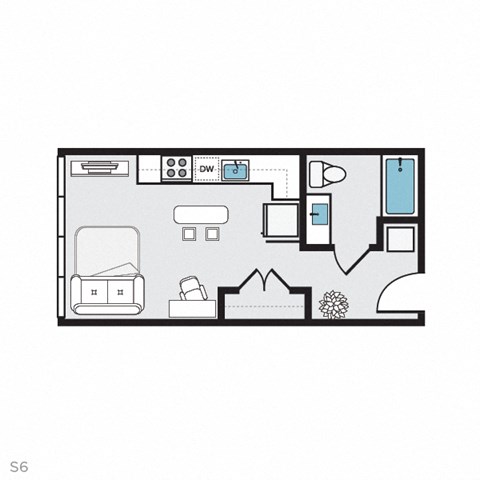 a bedroom floor plan with a bathroom and a living room at THE MOD AT MIDTOWN Apartments, SACRAMENTO, CA, 90028